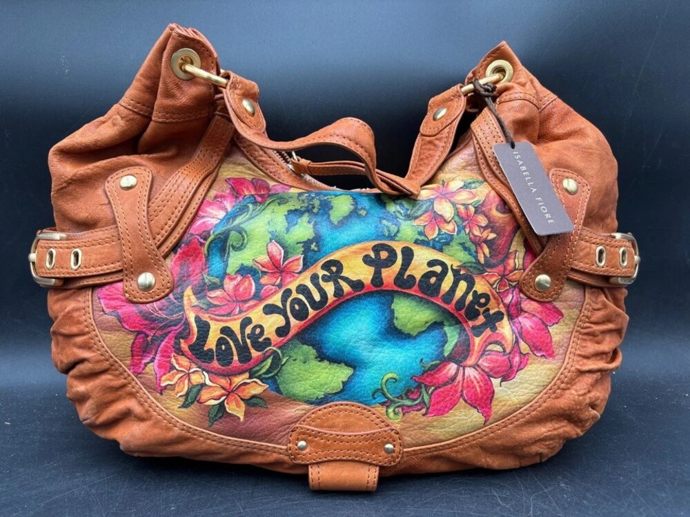 RARE NWT Vintage Isabella Fiore Love Your Planet Leather Hobo Y2K Collector Bag